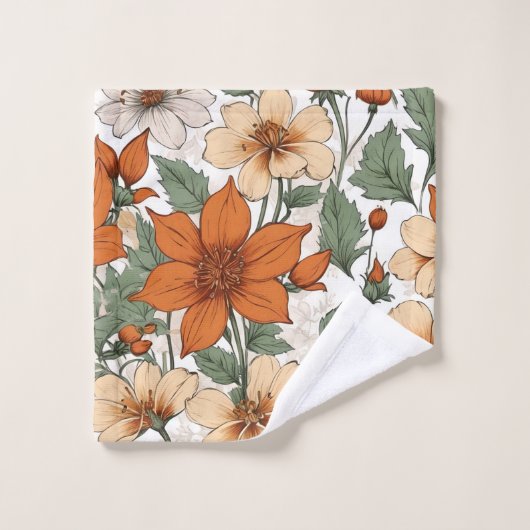 Fresh Autumn Floral Olive Rust Personalized Towel Badhandtuch Set (Waschlappen)