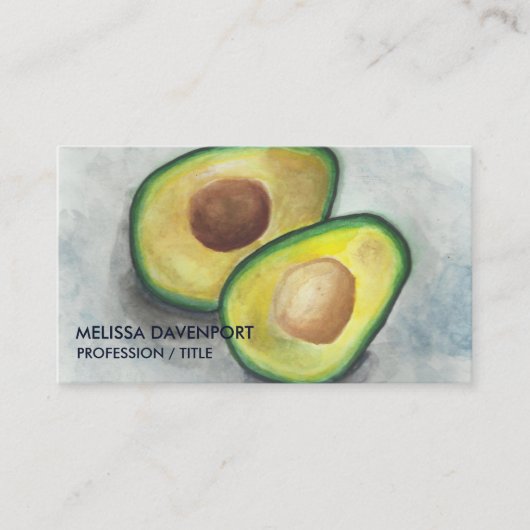 Fresh Avocado mit Pit in Watercolor Green & Grey Visitenkarte (Vorderseite)