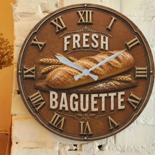 Fresh Baguette Rustic French Bakery Kitchen Decor Große Wanduhr