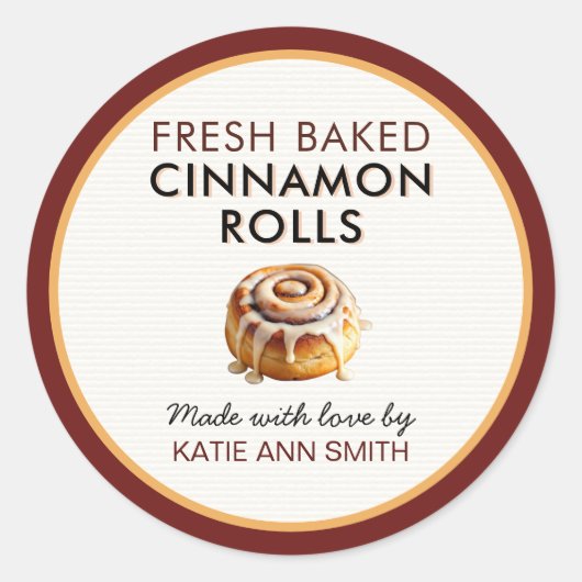 Fresh Baked Cinnamon Roll Labels | Bakery Sticker (Vorderseite)