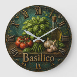 Fresh Basilico Italian Herb Farmhouse Kitchen Große Wanduhr