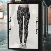 Fresh Black Cogs Pattern Leggings