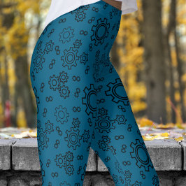 Fresh Blue Ocean Cogs Muster Leggings