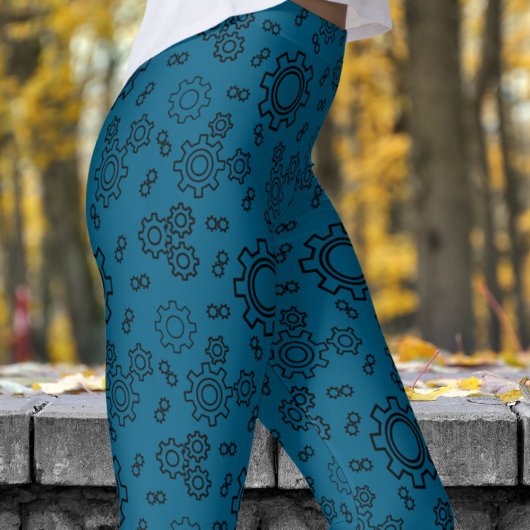 Fresh Blue Ocean Cogs Muster Leggings