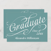 Fresh Blue Wirbel Script Abschluss Empfang Einladung (Vorne/Hinten)