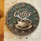 Fresh Brewed Coffee Rustic Farmhouse Große Wanduhr