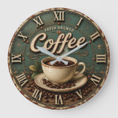 Fresh Brewed Coffee Rustic Farmhouse Große Wanduhr (Vorderseite)