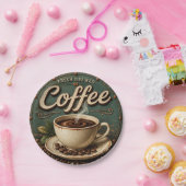Fresh Brewed Coffee Rustic Farmhouse Pappteller (Party)