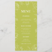 Fresh Bright Lime Green Drawn Floral Bloom Wedding Menükarte (Vorderseite)
