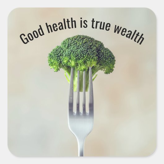 Fresh Broccoli Floret On a Fork With Quote Quadratischer Aufkleber (Vorderseite)