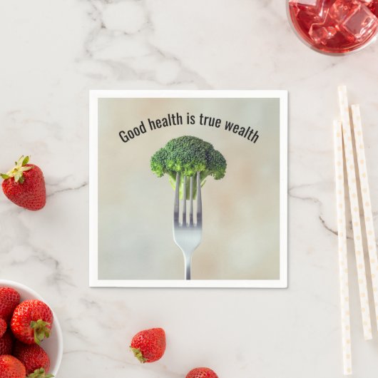 Fresh Broccoli Floret On a Fork With Quote Serviette (Beispiel)