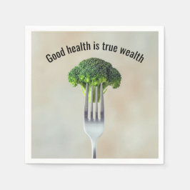 Fresh Broccoli Floret On a Fork With Quote Serviette