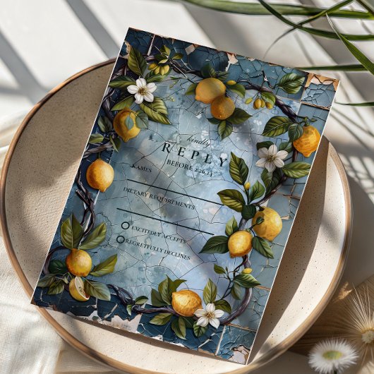 Fresh Citrus Botanical Wedding RSVP Karte