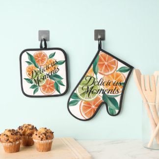 Fresh Citrus Floral Kitchen Design Ofenhandschuh & Topflappen-Set
