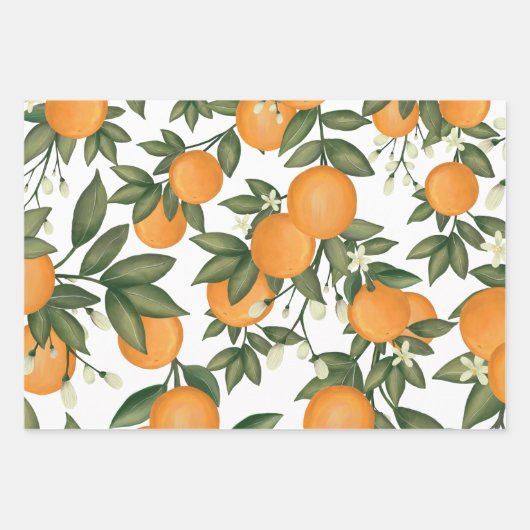 Fresh Citrus Orange Sommer Botanische Vegetation Geschenkpapier Set (Vorderseite)