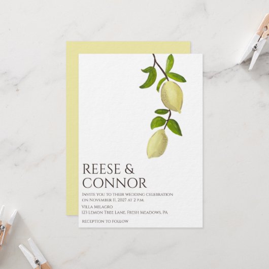 Fresh Citrus Painted Lemons Modern Mediterranean Einladung (Vorderseite/Rückseite Beispiel)