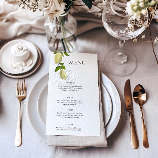 Fresh Citrus Painted Lemons Modern Mediterranean Menükarte