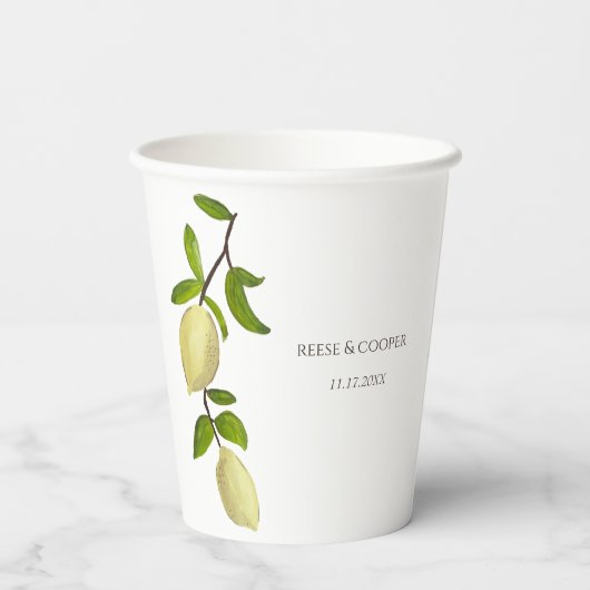 Fresh Citrus Painted Lemons Modern Mediterranean Pappbecher (Rückseite)