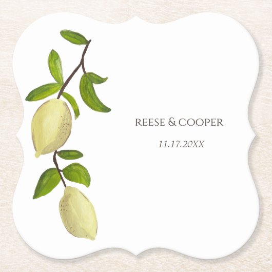 Fresh Citrus Painted Lemons Modern Mediterranean Untersetzer (Vorderseite)