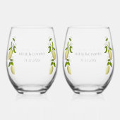 Fresh Citrus Painted Lemons Modern Mediterranean Weinglas Ohne Stiel (Rückseite)