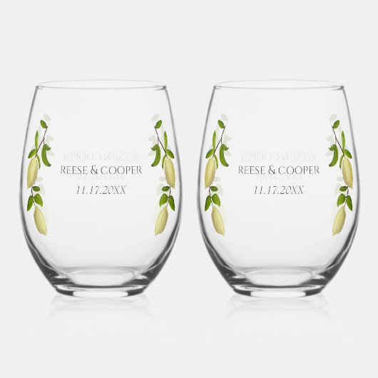 Fresh Citrus Painted Lemons Modern Mediterranean Weinglas Ohne Stiel (Vorderseite)