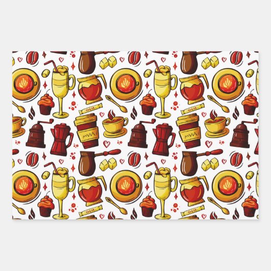Fresh Coffee Café Wrapping Paper Set Geschenkpapier Set (Vorderseite)