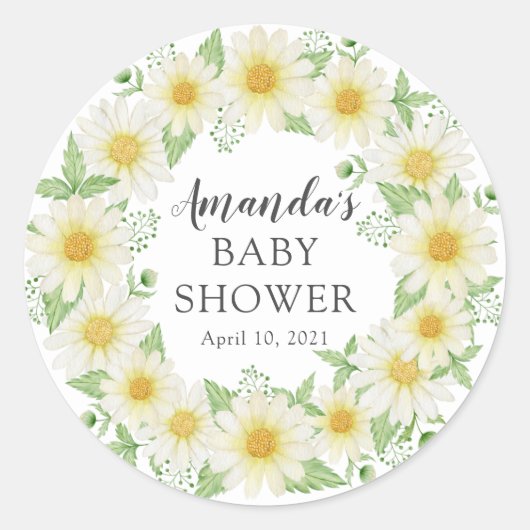 Fresh Daisy Floral Baby Shower Danke Dusche Runder Aufkleber (Vorderseite)