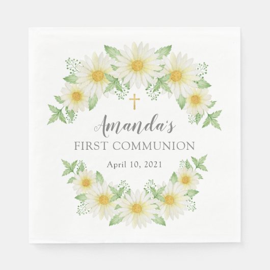 Fresh Daisy Floral Erste Kommune Neapel Serviette (Vorderseite)