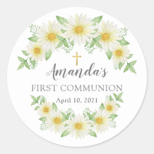 Fresh Daisy Floral First Communitysticker Runder Aufkleber