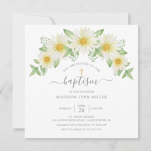 Fresh Daisy Rose Blumentaufen Einladung (Vorderseite)
