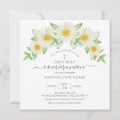 Fresh Daisy Rose Floral First Communation Einladung (Vorderseite)