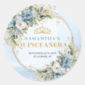 Fresh Dusty Blue Gold Greenery 15th Birthday Favor Runder Aufkleber (Vorderseite)