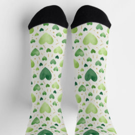 Fresh Emerald Watercolor Heart & Gold Dust Socks Socken