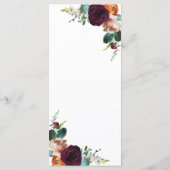 Fresh Fall Floral Wedding Menu Menükarte (Rückseite)