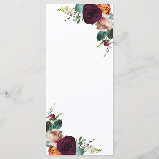 Fresh Fall Floral Wedding Menu Menükarte (Rückseite)