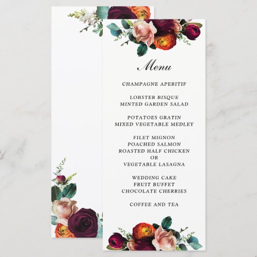 Fresh Fall Floral Wedding Menu Menükarte (Vorne/Hinten)