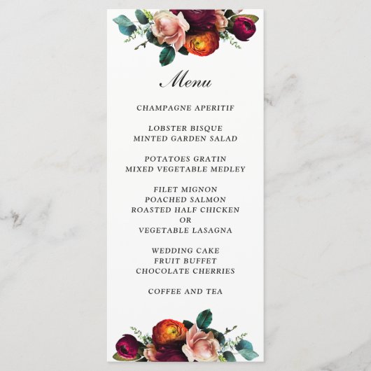 Fresh Fall Floral Wedding Menu Menükarte (Vorderseite)