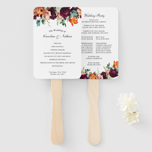 Fresh Fall Floral Wedding Program Fächer (Vorne und Hinten)