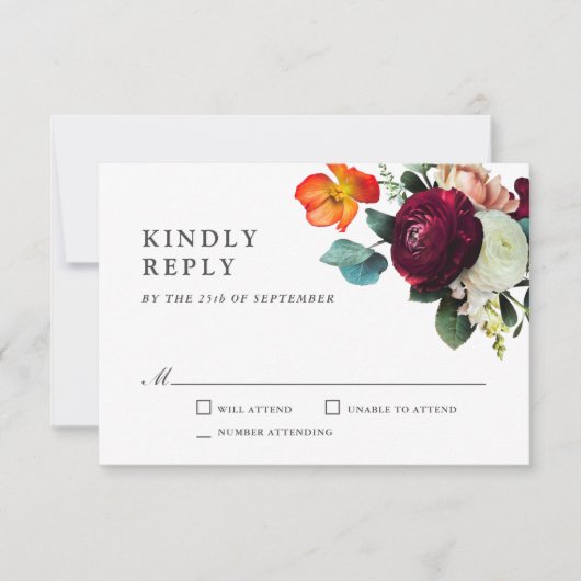 Fresh Fall Romantic Floral Wedding RSVP (Vorderseite)