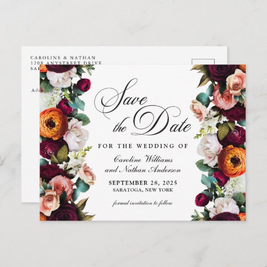 Fresh Fall Romantische Blumenhochzeit Retten Sie d Postkarte (Vorne/Hinten)