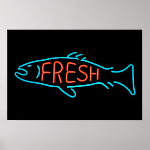 Fresh Fish Neon Sign Poster