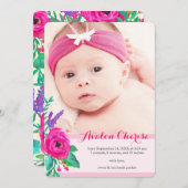 Fresh Florals Foto Birth Ankündigung (Vorne/Hinten)