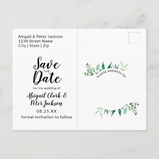 Fresh Foliage Botanical Minze Hexagon Save the Dat Ankündigungspostkarte (Rückseite)