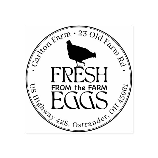Fresh from Farm Eggs with Elegant Hen Carton Gummistempel (Prägung)