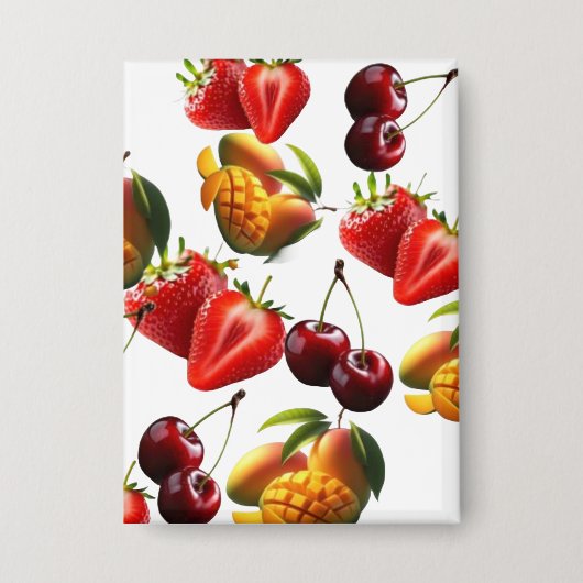 Fresh Fruit Pattern – Strawberry, Cherry & Mango A Button (Vorderseite)