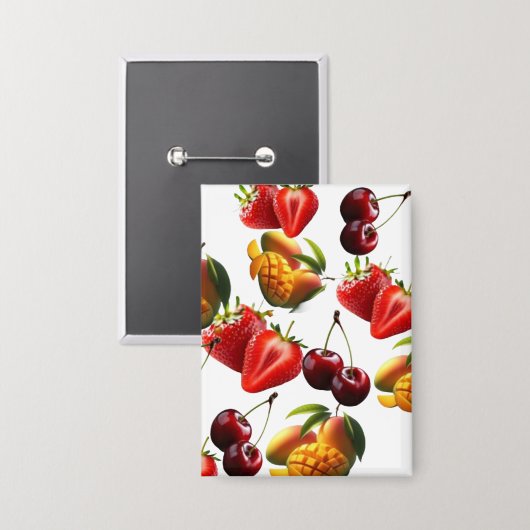 Fresh Fruit Pattern – Strawberry, Cherry & Mango A Button (Vorderseite/Rückseite)