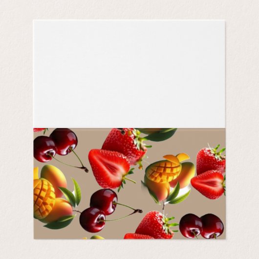 Fresh Fruit Pattern – Strawberry, Cherry & Mango A Visitenkarten (Außenseite Aufgefaltet)