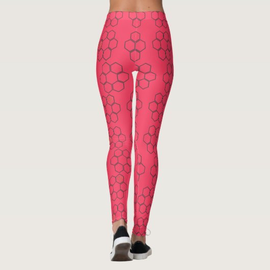 Fresh Fuchsia Red Honey Beve Hive Pattern Leggings (Rückseite)
