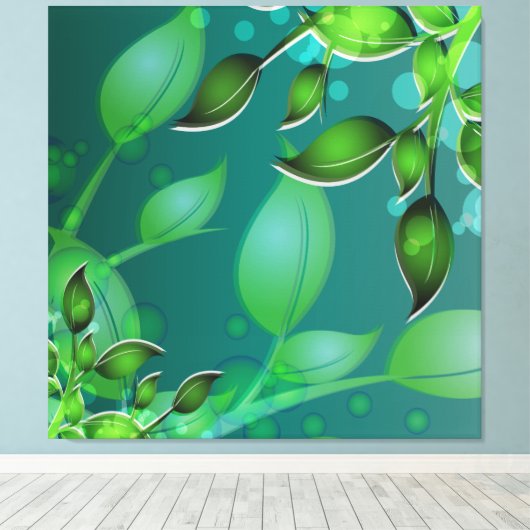 Fresh Garden Blätter Aquamarin Wrapped Canvas Leinwanddruck (Insitu (Holzboden))