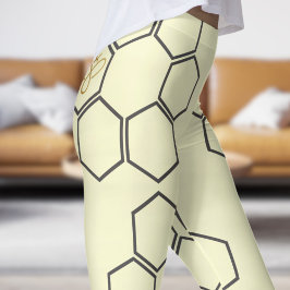 Fresh Golden Yellow Honey Hive Pattern Leggings